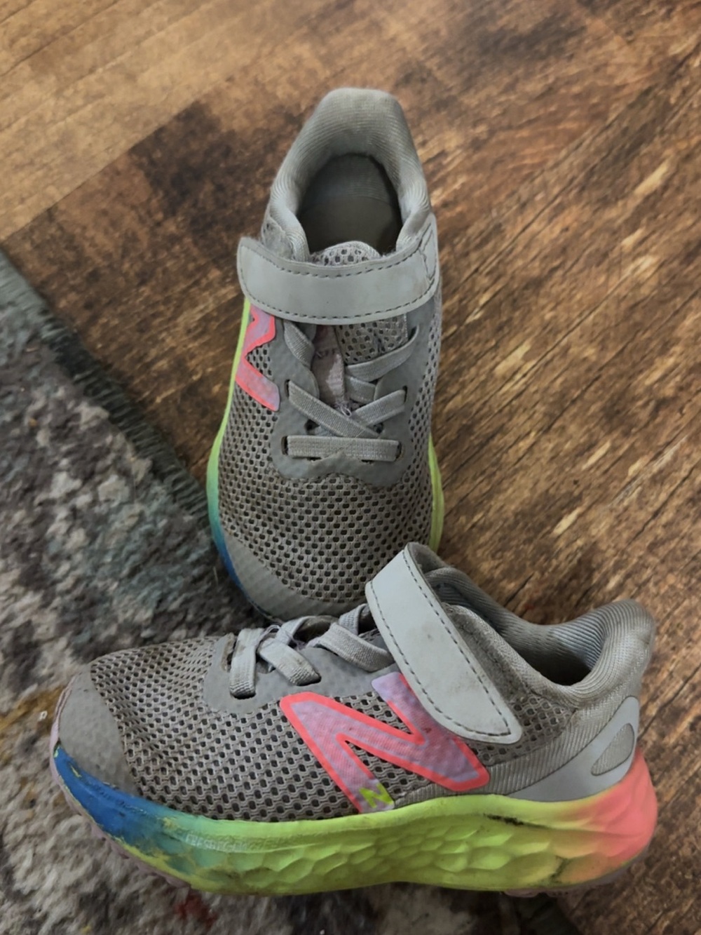 New Balance Gray Mesh Kids Sneakers with Neon Multicolor Sole